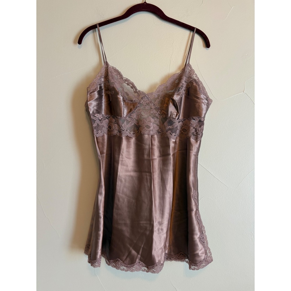 Y2K Victoria's Secret SILK 100% Silk Lace Trim Chemise Slip Set Mauve Large NWOT